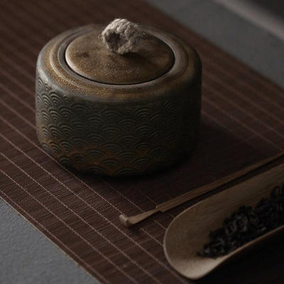 Boite à thé en céramique japonaise vintage